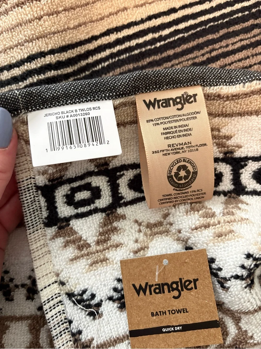 Wrangler 4-Piece Towel Set in Beige, Brown & Black NWT
